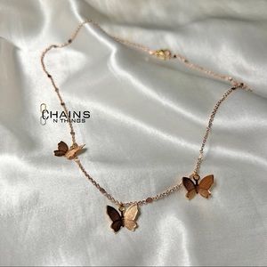 Butterflies charms Necklace 15.5" rose gold plated no fade chain summer vibes